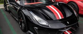 Red and black ferrari car. Black Ferrari 488 Pista Standout Spec Has Red Wite Strips Inside And Out Autoevolution