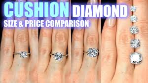 cushion cut diamond size comparison on hand finger engagement ring shaped 1 25 carat 2 ct 1 3 5 3