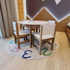 Bonnlo 5 pieces dining set dining table and chairs set for 4 persons,kitchen room glass table with 4 chairs,clear&white brand: Buy Round Table 4 Chair Set White At Moon Kids Home