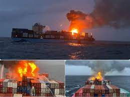 Another Fire Brooke Out at Sea A massive fire broke out on the container  ship Maersk Frankfurt, leading to a harrowing ordeal for the crew and  significant environmental concerns. Authorities are working