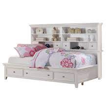 Bookcase platform storage bed made from composite woods, solid wood slats and high quality hardware ; Contemporary Style Full Size Bed With Bookcase Headboard And Multiple Storage White