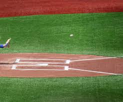 Home plate to second base — 84 feet 10 ¼ inches. Close Up Of Home Plate On Baseball Field Hand With Baseball Glove About To Catch Baseball Stock Photo Dissolve