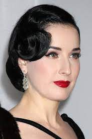 Dita Von Teese Straight Wavy Black Retro Twists Updo Hairstyle Dita Von Teese Style Vintage Hairstyles Dita Von Teese