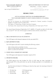 Before the annual general shareholders meeting 2017, mr. Resolution Annual General Meeting Of Shareholders 2017 Vietnam Dairy Products Joint Stock Company Vinamilk