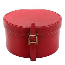 Louis Vuitton Vintage Red Epi Leather Gold Hw Travel Storage Hat Box With Keys Vintage Louis Vuitton Leather Hats Louis Vuitton