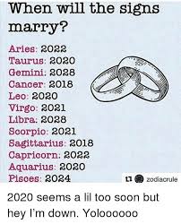 Together, these cancers account for more than half of all cancers diagnosed in children but only a small percentage of the cancers diagnosed in adults. When Will The Signs Marry Aries 2022 Taurus 2020 Gemini 2028 Cancer 2018 Leo 2020 Virgo 2031 Libra 2038 Scorpio 2021 Sagittarius 20188 Capricorn 2022 Aquarius 2020 Pisces 2024 T1 Zodiacrule 2020