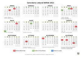 De ellos 8 son de celebración obligatoria común en toda españa y tres pueden ser desplazados por las comunidades autónomas. Calendario Laboral Soria 2021 Para Imprimir