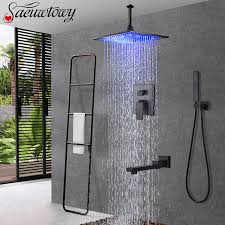 Although most of the shower heads are ceiling mounted, some could be wall mounted too. Ceiling Mount Black Concealed Shower Set Led Rain Shower Head Bathtub Shower Spout Faucet Tap Led Bathroom Faucet 2 3 Ways Super Offer Ca9b48 Goteborgsaventyrscenter