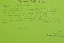 A testimonial is a statement from a past customer that describes how a product or service helped them. Parent Testimonials The Millennium School Indore