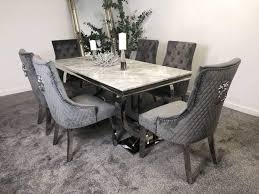 See more ideas about dining chairs, wingback dining chair, dining. Schwarze Furniture Arianna 1 8m Grey Marble Mirrored Dining Table And 6 Lion Head Chairs Set Buy Online In Angola At Desertcart 187807302