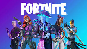 Download fortnite logo with a group of characters | Wallpapers.com