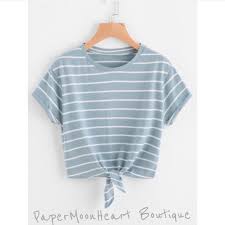 Blue White Knot Tie Striped Tee Boutique