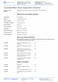 Concrete mixer gearboxes transmit the rotational movement from a hydraulic motor to the.drum. Concrete Mixer Truck Inspection Checklist Free And Editable