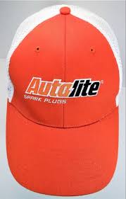 Autolite Spark Plugs Nascar Promo Hat Orange W White Mesh Nu