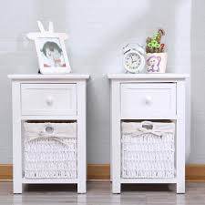 Bestar full wall white bed with 21 storage units and mattress. Exqui Bedside Table Set Of 2 White Wooden Night Stand Storage Units Cabinets With Drawer And Removable Wicker Woven Basket For Bedroom Living Room 28x30x45cm G141w2 Buy Online In Aruba At Aruba Desertcart Com Productid