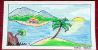 Gambar pemandangan gunung dan sawah yang sudah diwarnai, contoh gambar pemandangan, gambar gunung, download gambar mewarnai mewarnai gambar pemandangan gunung kreasi warna sumber : Cara Menggambar Pemandangan Laut Menggunakan Oil Pastels