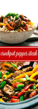 Delicious And Simple Crockpot Pepper Steak Ultra Tender Meat From Slow Cooking All Day Pepper Steak Crockpot Stuffed Peppers Crockpot Pepper Steak