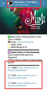 Downloading movies is a straightforward process that's easy for anyone to tackle, but you should be aw. Mimi Movie Telegram Channel Link Leaked For Free Download In 480p 720p And 1080p Bolly4u Bolly4u 2021 Bollywood Hindi Hd Movies Download Bolly4u Latest Bollywood Movies Download Bolly4u