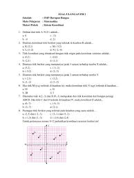 Dalam matematika, sistem koordinat kartesius digunakan untuk menentukan tiap titik dalam bidang dengan menggunakan dua bilanganyang biasa disebut koordinat x dan koordinat y dari titik tersebut. Soal Ulangan Ph 2 Mtk Kelaaas 8