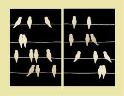 Diy Birds On A Wire Painting Enorme Birds On A Wire Pintura Lona 2 Pedazo Por Erinsmodernart Canvas Wire Drawing Painting