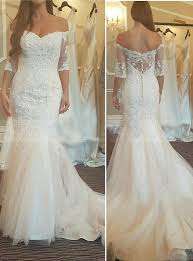 2019 Mid Sleeves Elegant Off Shoulder Mermaid Ivory Lace Wedding Dresses Wd101 Ivory Lace Wedding Dress Lace Weddings Wedding Dresses Lace