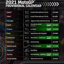 Motogp will then travel to argentina (11 th april) and america (18 th april) before moving on to europe. 2021 Motogp Provisional Calendar Harley Riders Setubal Facebook