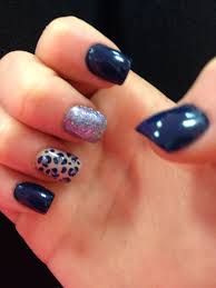 Went With Navy Blue Cream And Glitter Added The Cheetah Print Nails Manicure Gel Nails