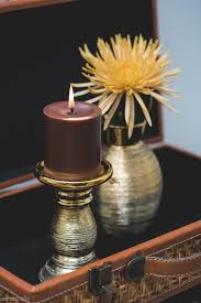 Brushed brown gold pillar candle stand. Gold Ceramic Pillar Candle Holder