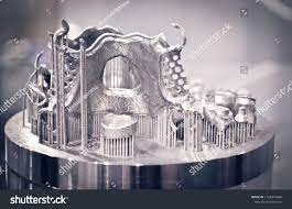 Object Printed On Metal 3d Printer Close Up Object Printed In Laser Sintering Machine Modern 3d Printer Printing From Ad P Metal 3d Printer Prints Metal