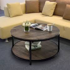 Coffee, console & end tables. Round Coffee Table Rustic Vintage Industrial Design Furniture Sturdy Metal Frame Legs Sofa Table Cocktail Table With Storage Open Shelf For Living Room Easy Assembly Gray Brown Buy Online At Best Price