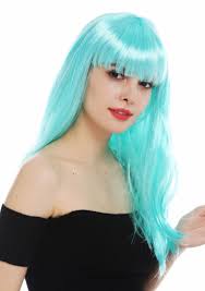 ® long blue wigs wavy synthetic wigs for women long blue wigs with bang (blue #0535) $35.34. 32582 Za98a Wig Carnival Women Long Sleek Fringe White Blue Light Blue