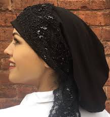 Black Head Scarf Hijab Vintage Style Beautiful Lace Fashion Turban Hat Hair  Wrapping With Volume For Muslim African Jewish Christian Women