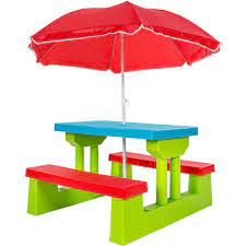 Children's table and 2 chairs $ 29. Tectake Kids Table And Bench Set Garden Furniture For Children With Parasol 4 Seater Buy Online In Andorra At Andorra Desertcart Com Productid 117342534