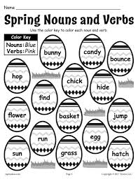 Many words in english have four different forms; Color The Spring Nouns And Verbs Printable Worksheet Supplyme