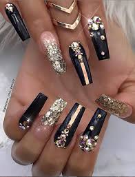 Black Acrylic Nails Coffin Ideas 60 Bling Acrylic Coffin Nails Design With Rhinestones Nails Design With Rhinestones Coffin Nails Designs Diamond Nails