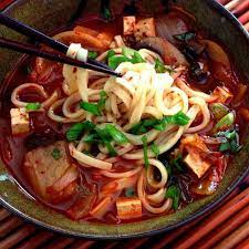Spicy Korean Kimchi Tofu Noodle Soup Recipe Yummly Recipe Recipes Spicy Korean Soup Recipes