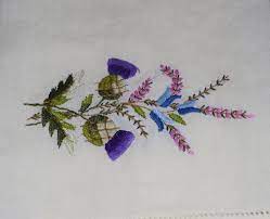 Vintage Linen Tea Towel Embroidered Thistle Pattern Etsy Thistle Pattern Vintage Linens Linen Tea Towel