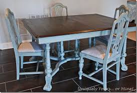 Love The Light Blue Distressed Look With The Stained Top Dining Table Refresher Painted Dining Table Dining Table Chairs Vintage Dining Table