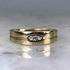 Vintage Gold Mens Wedding Band Diamond Starburst 10k Yellow Gold Band Estate Jewelry Gold Stacking Ring Gold Thumb Ring Circa 1950 Mens Wedding Bands Mens Gold Wedding Band Gold Thumb Rings