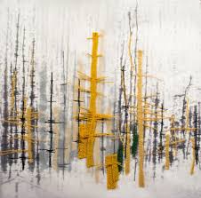 Free Motion Stitched Mixed Media Fiber Art Highway Trees Fiber Art Quilts Textile Fiber Art Fiber Art