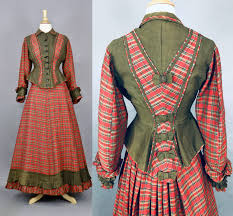 1870s Victorian Plaid Walking Dress 19th Century Antique Women S Sportswear 1800s Tartan Plaid Victorian Jacket And Walking Dress 19th Century Dress Fashion