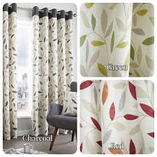 Magnolia green pencil pleat curtains floral bedroom pattern. Fusion Beechwood Eyelet Curtains 100 Cotton Modern Leaf Trail Ready Made Lined Ebay