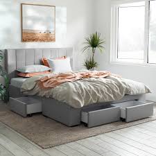 Find queen bed frame with drawers. Ormond Bed Frame With Four Storage Drawers Grey Fabric Tommy Swiss