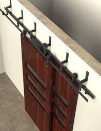 The Double Track Bypass Sliding Barn Door Hardware System Kit Includes 2 Hanger Sets 4 Hangers Tot Bypass Barn Door Hardware Bypass Barn Door Barn Door Closet