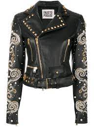 Fausto Puglisi Embellished Leather Biker Jacket In Black Modesens Leather Jackets Women Designer Leather Jackets Leather Jacket