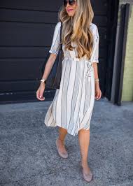 Midi Dress With Flats Summer Work Dresses Modest Outfits Striped Shirt Dress