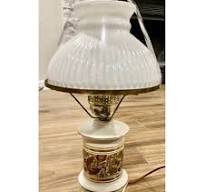 Vintage hurricane Electric Table Lamp With White Ribbed Glass Shade Paisley  Rare