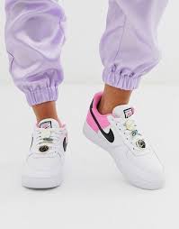 Nike White Pink And Black Basketball Badge Air Force 1 07 Sneakers Asos White Nikes Nike Air Force 1 Outfit Nike Shoes Air Force