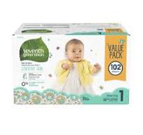 Seventh Generation Free & Clear Baby Diapers with Animal Prints Size 1,  8-14lbs 102 count