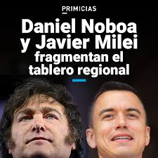 Daniel Noboa y Javier Milei sorprendieron con los resultados y generan  expectativa de un cambio de orientación ideológica en Latinoamérica.  http://prim.ec/y9zj50QgcJU